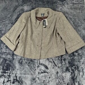 Spense Woman Blazer Jacket Womens 2X Brown Herringbone Cropped Short Sleeve NWT